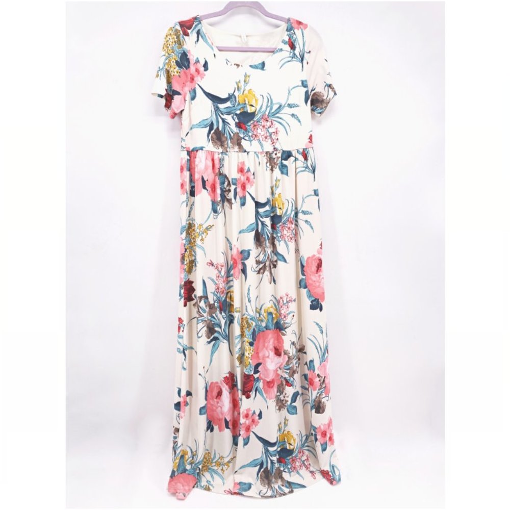 PinkBlush Maternity Floralโ Short Sleeve Maxi Dress